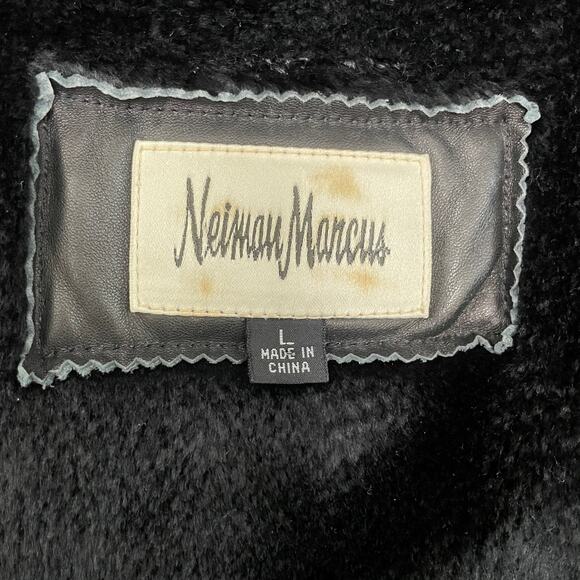 VTG Womens Neiman Marcus Leather Coat Jacket L Black Faux Fur Lined Capsule - Picture 4 of 16